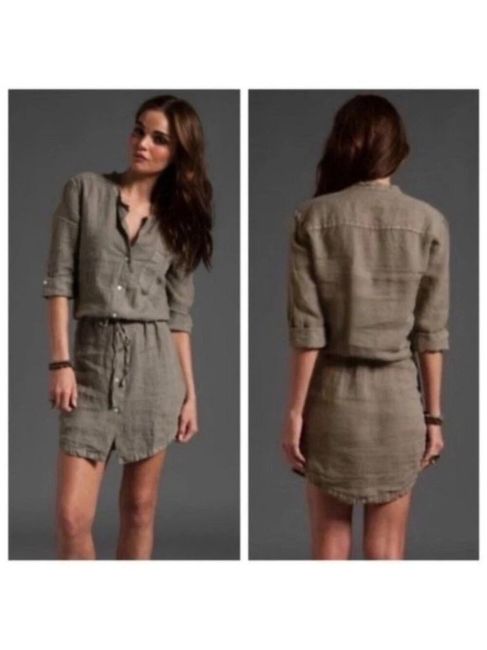 James Perse 4 Linen Dress Olive Resortwear Coastal Breathable
